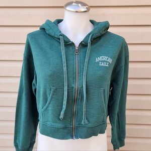 American Eagle Outfitters Teal Green Pullover Hoodie with White Logo